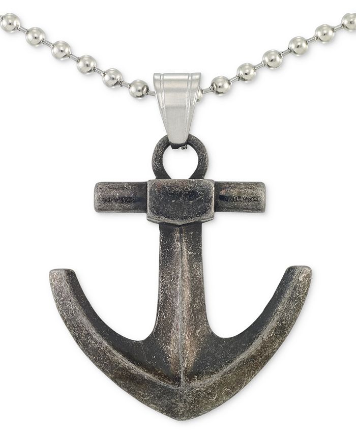 LEGACY for MEN by Simone I. Smith - Anchor 24" Pendant Necklace in Stainless Steel & Black Ion-Plate