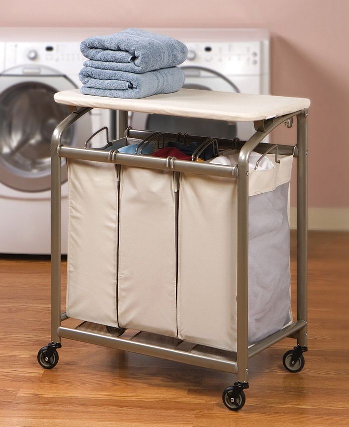 Seville Classics Mobile 3Bag HeavyDuty Laundry Hamper Sorter Cart