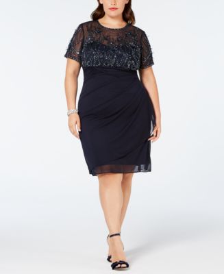 XSCAPE Plus Size Beaded Ruched Shift Dress - Macy's