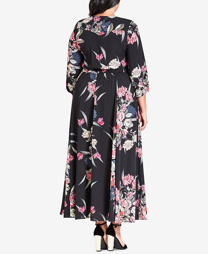 City Chic Trendy Plus Size Floral-Print Fit & Flare Maxi Dress - Macy's