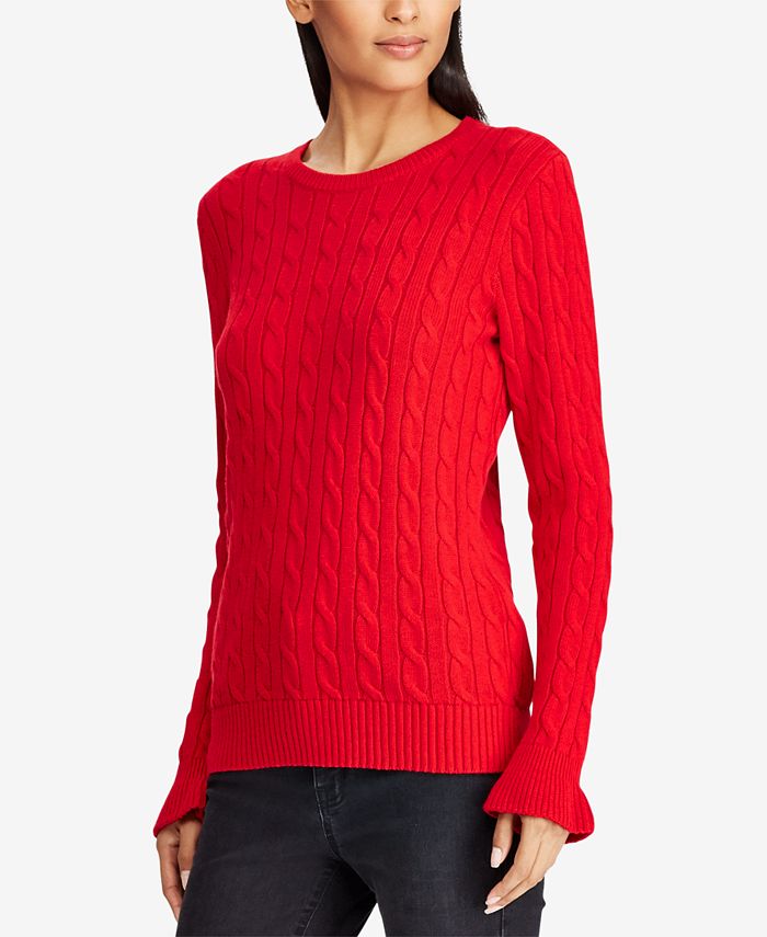 Lauren Ralph Lauren Ruffled-Cuff Striped Cotton Sweater - Macy's