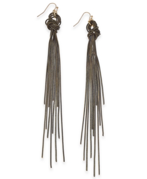 image of Thalia Sodi Extra Large Gold-Tone Black Knotted Chain Linear Earrings, 5.75