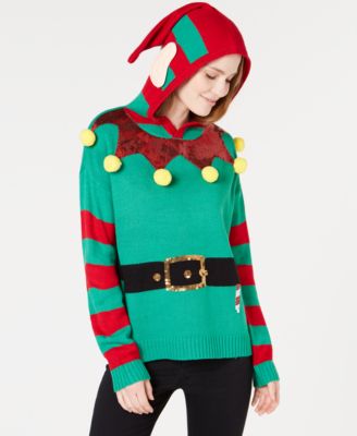 Hooked Up by IOT - Juniors' Hooded Elf Sweater