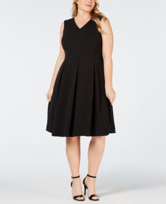 Calvin Klein Plus Size Illusion-Trim Fit & Flare Dress - Macy's