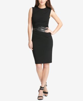 DKNY - Faux-Leather-Trim Sleeveless Sheath Dress