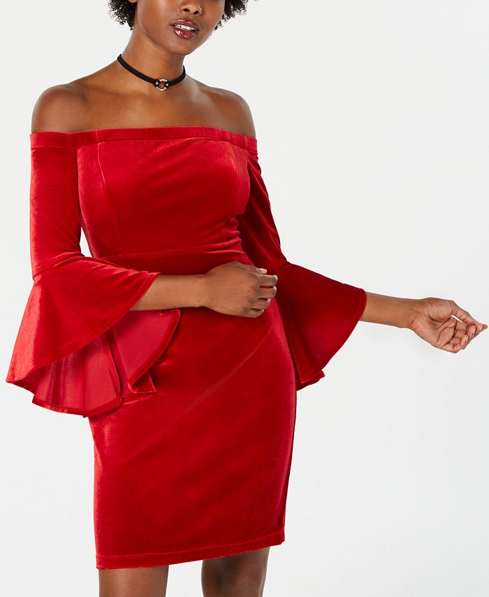Teeze Me Juniors Velvet Off The Shoulder Bodycon Dress Macy s