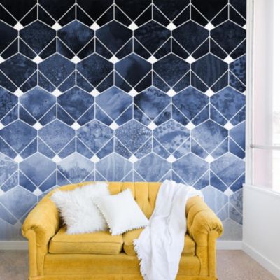 Deny Designs - Elisabeth Fredriksson Blue Hexagons And Diamonds Wall Mural