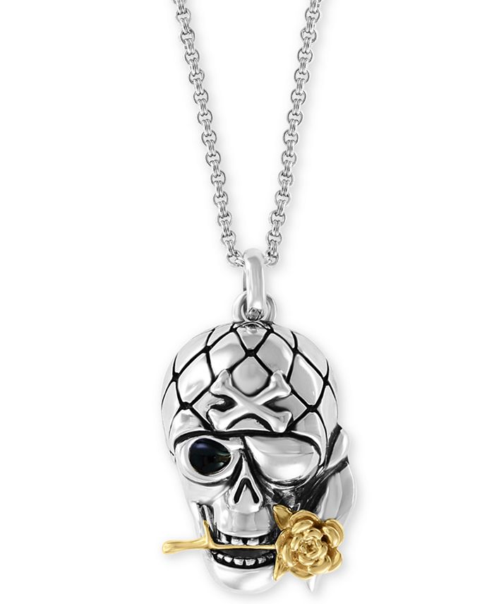 EFFY Collection - Men's Two-Tone Skull & Rose 20" Pendant Necklace in Sterling Silver & 18k Gold-Plate