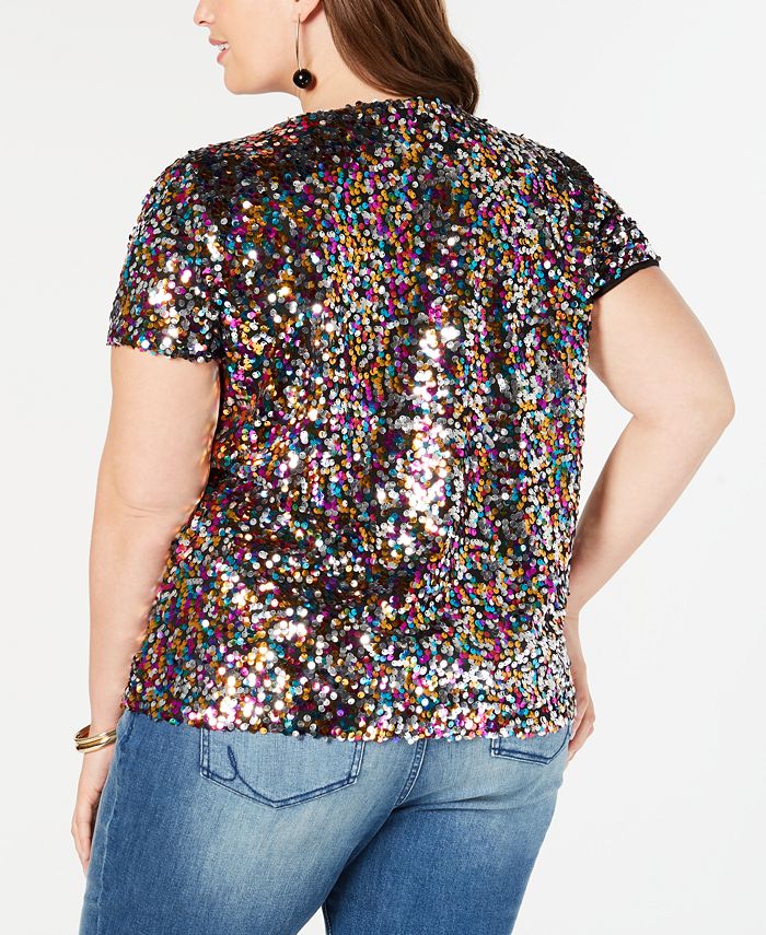 INC International Concepts Plus Size Sequined T-Shirt, Created for Macy ...
