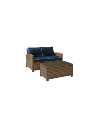 Bradenton 2 Piece Outdoor Wicker Seating Set With Cushions - Loveseat And Glass Top Table