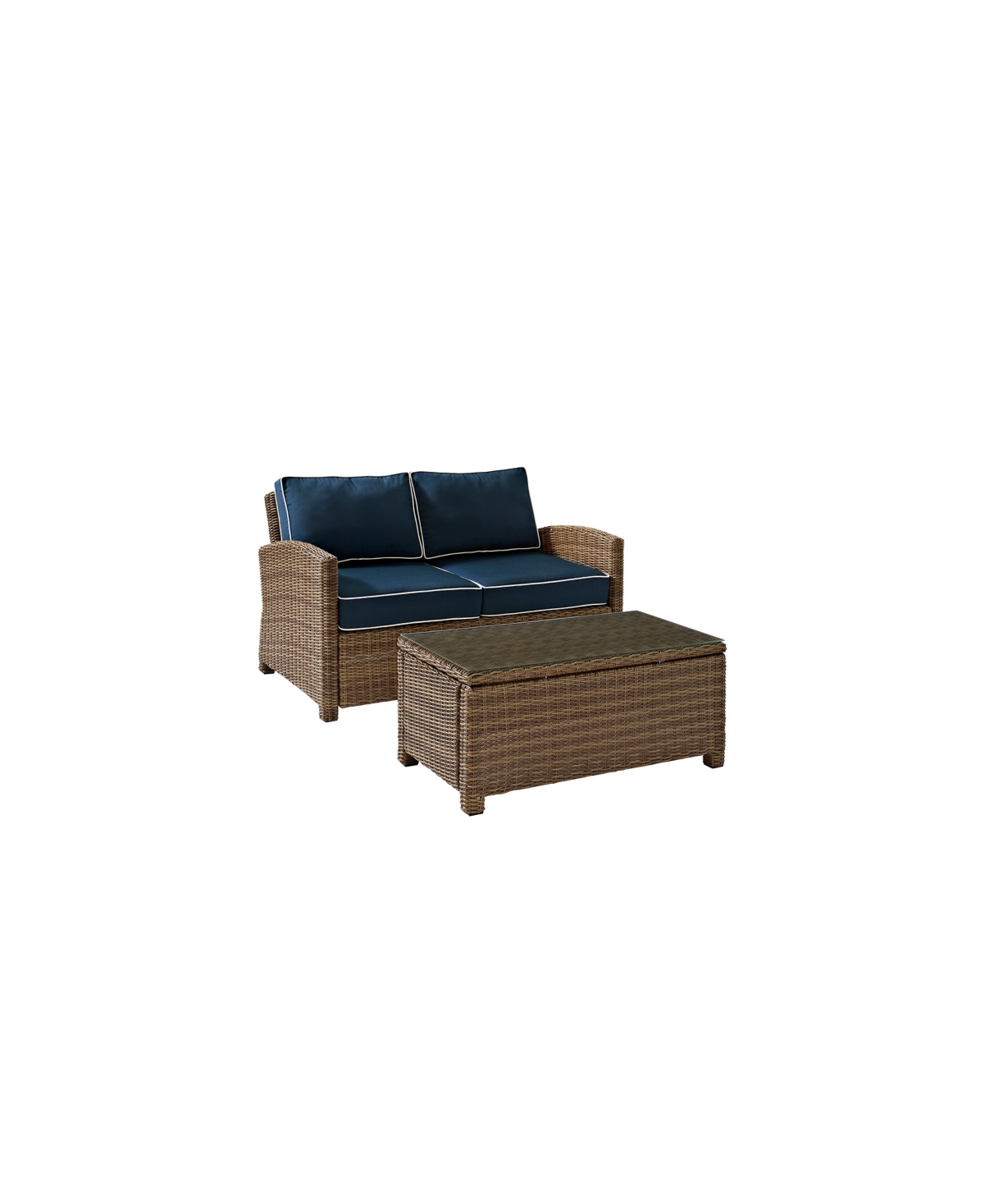 Bradenton 2 Piece Outdoor Wicker Seating Set With Cushions - Loveseat And Glass Top Table