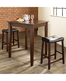 3 Piece Pub Dining Set With Tapered Leg And Upholstered Saddle Stools