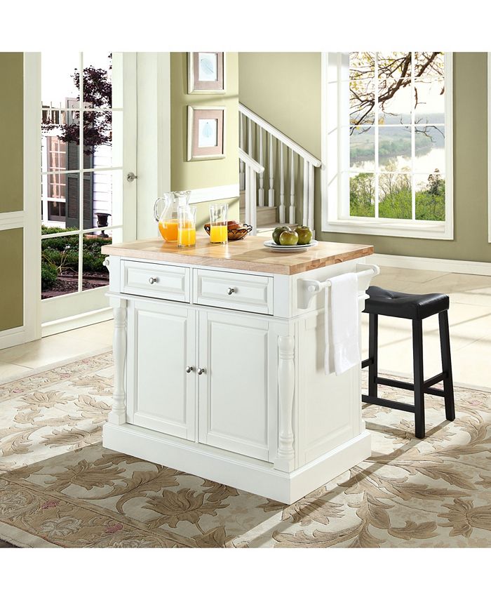Crosley Oxford Butcher Block Top Kitchen Island With 24" Upholstered