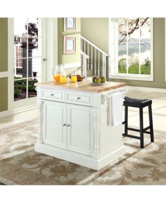 Oxford Butcher Block Top Kitchen Island With 24" Upholstered Saddle ...