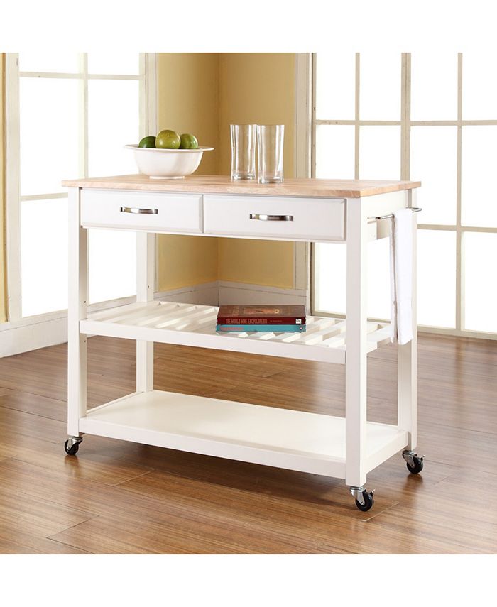 Crosley Natural Wood Top Kitchen Cart Island With Optional Stool