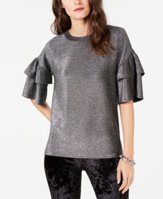 MICHAEL Michael Kors Metallic Ruffle-Sleeve Top, in Regular and Petite ...