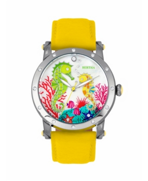 image of Bertha Quartz Morgan Collection Silver And Yellow Leather Watch 38Mm
