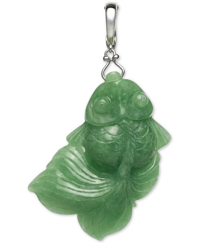 Macy's Dyed Jade (31 x 46mm) Carved Fish Enhancer Pendant in Sterling