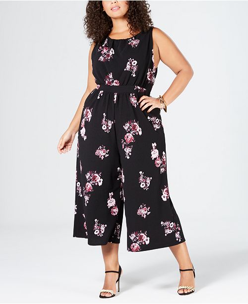 Eyeshadow Trendy Plus Size FloralPrint Knit Cropped Jumpsuit & Reviews