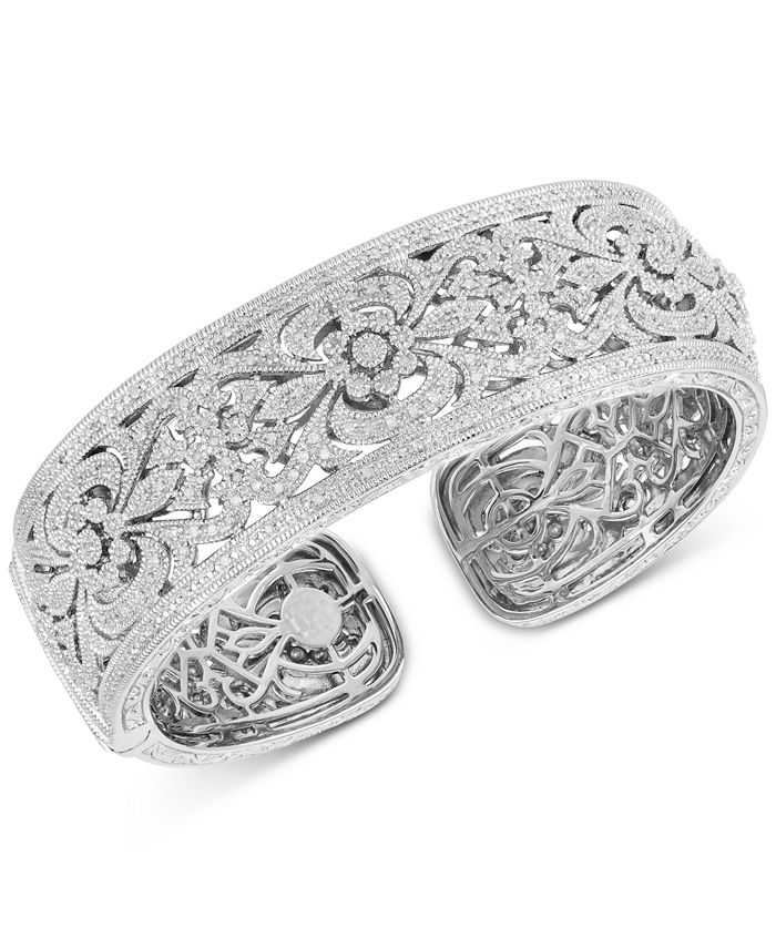 Macy's Diamond Filigree Cuff Bangle Bracelet (1/2 ct. t.w.) in Sterling