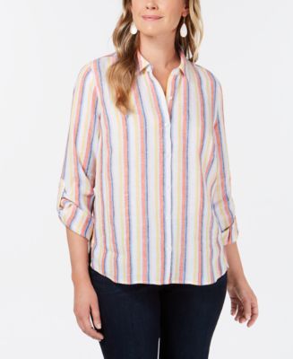 Charter Club Petite Linen Striped Utility Shirt, Created for Macy's ...