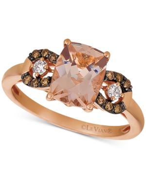 image of Le Vian Peach Morganite (1-1/2 ct. t.w.) & Chocolate and Vanilla Diamond (1/5 ct. t.w.) Ring in 14k Rose Gold