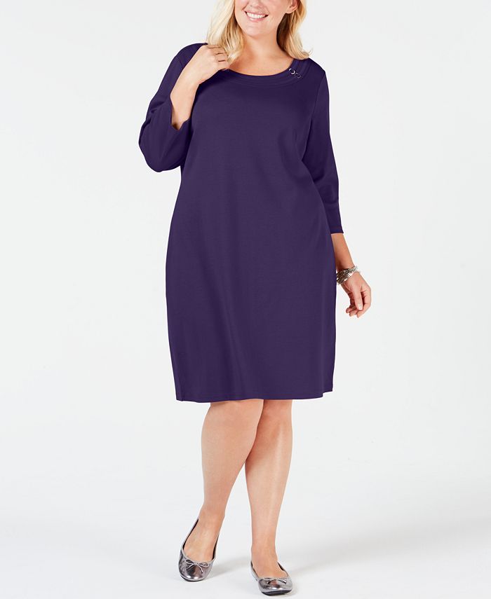 Karen Scott Plus Size Cotton Scoop-Neck Dress, Created for Macy's - Macy's