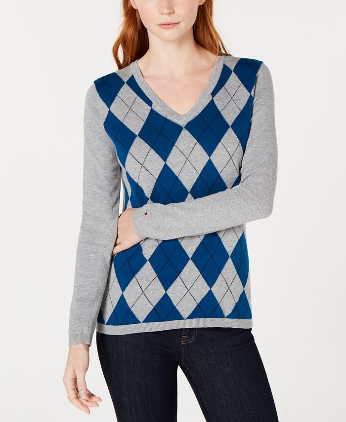 Tommy Hilfiger Cotton Argyle-Front Sweater, Created Macy's & Reviews - Sweaters - Women - Macy's