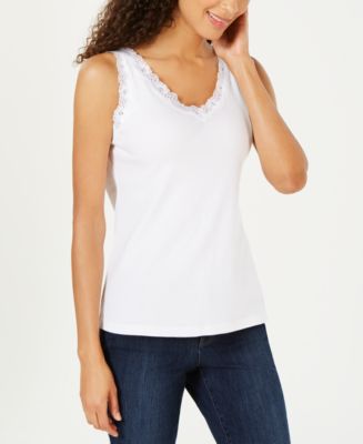 Karen Scott Cotton Scalloped-Lace Tank Top, Created for Macy's - Macy's