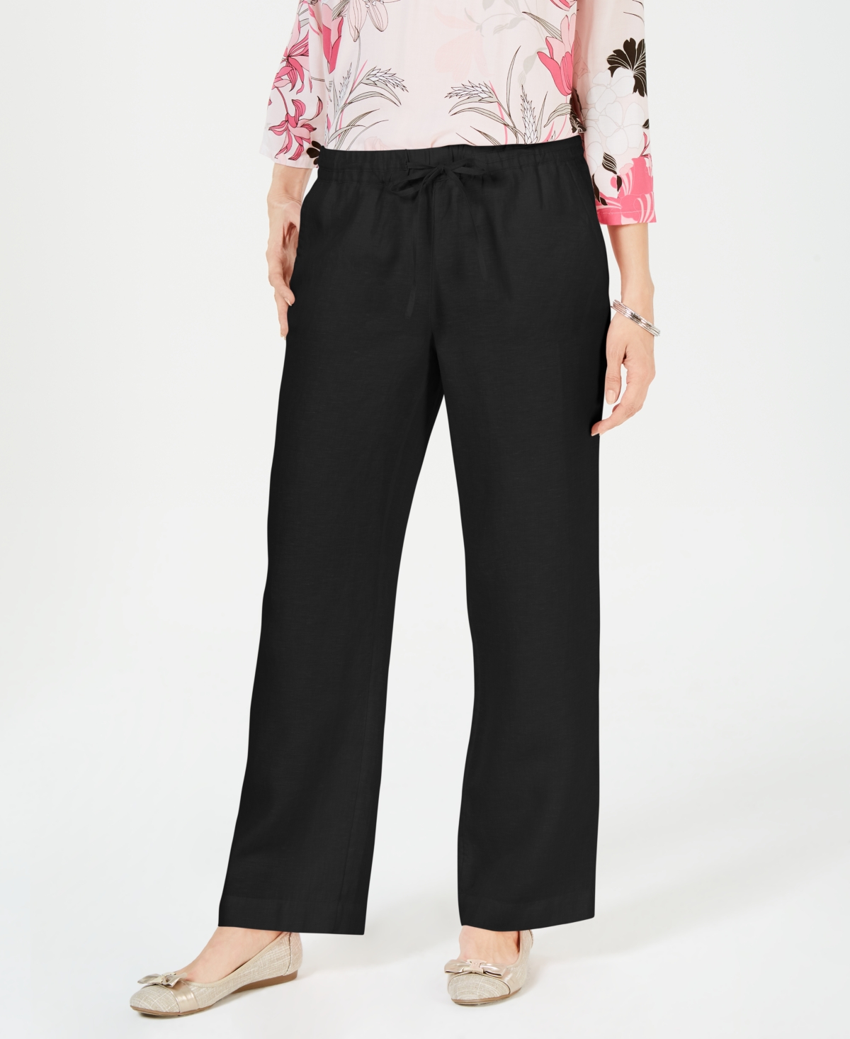 CHARTER CLUB PETITE 100% LINEN DRAWSTRING PANTS, CREATED FOR MACY'S 