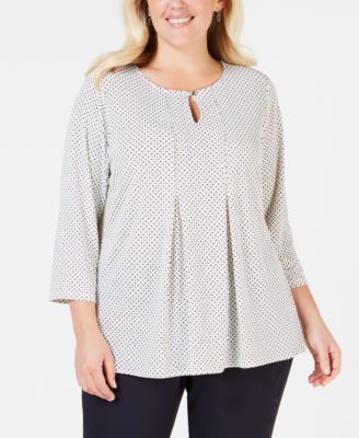 Charter Club Plus Size Printed Keyhole Top, Created for Macy's