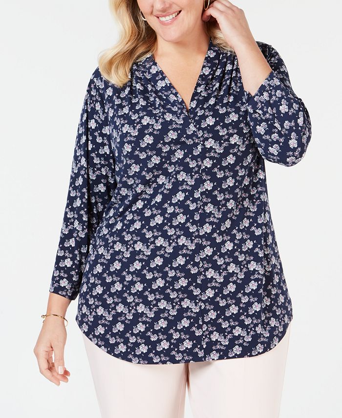 Charter Club Plus Size Floral Blouse, Created for Macy's - Macy's