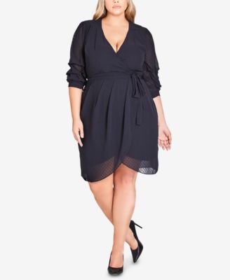 City Chic - Trendy Plus Size Ruffle-Sleeve Faux-Wrap Dress