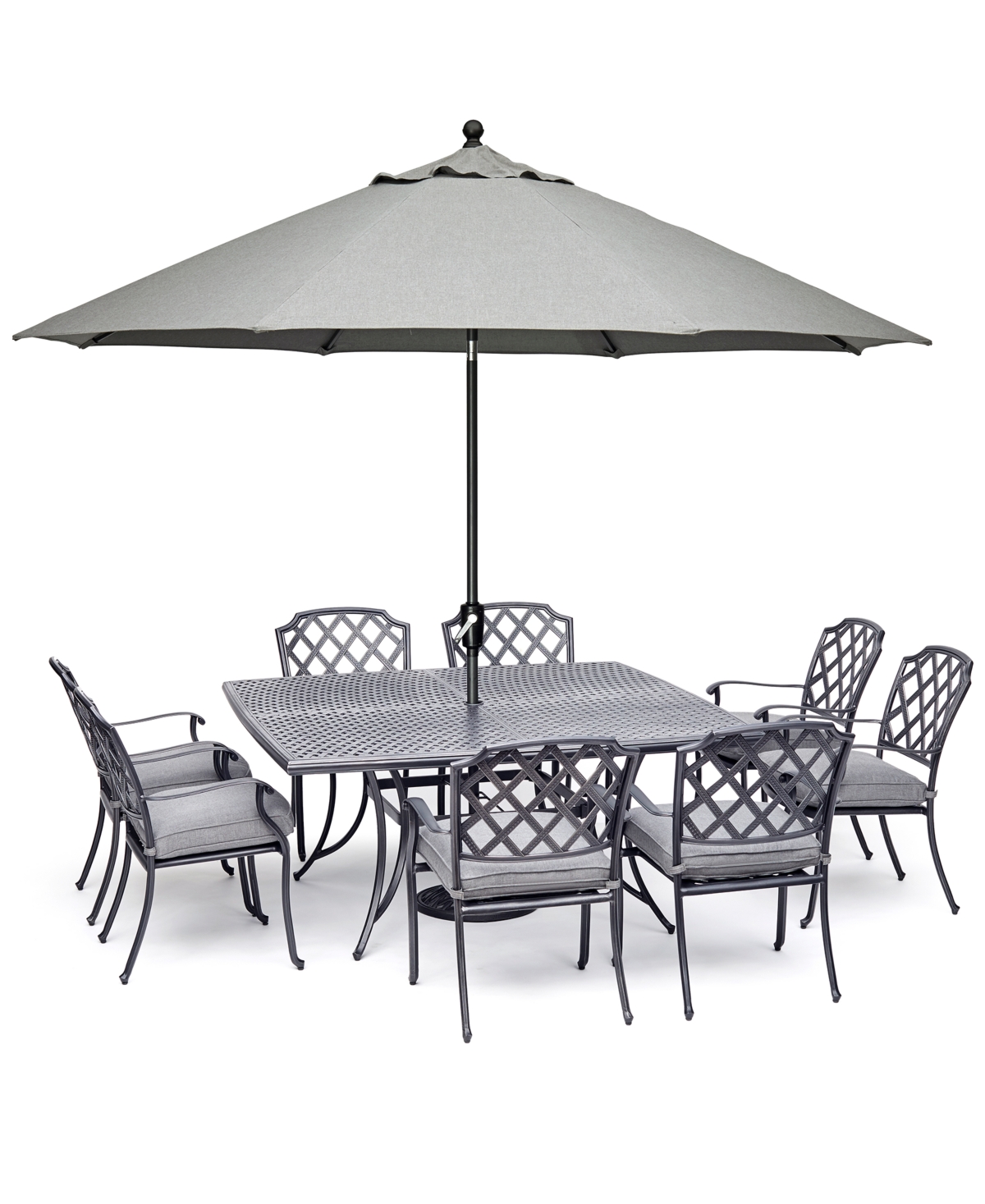 Vintage Ii Outdoor Cast Aluminum 9-Pc. Dining Set (64 X 64 Table & 8 Dining Chairs) With Sunbrella Cushions, Created for Macys