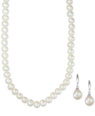 silver and pearl necklace and earrings