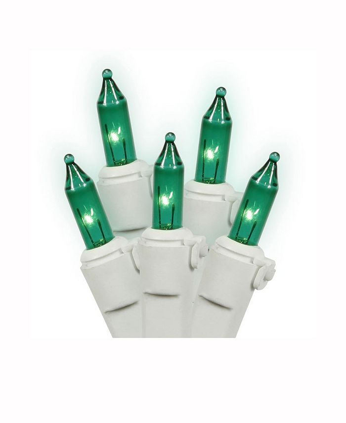 Vickerman 100 Green Mini Light On White Wire, 33' Long Christmas Light
