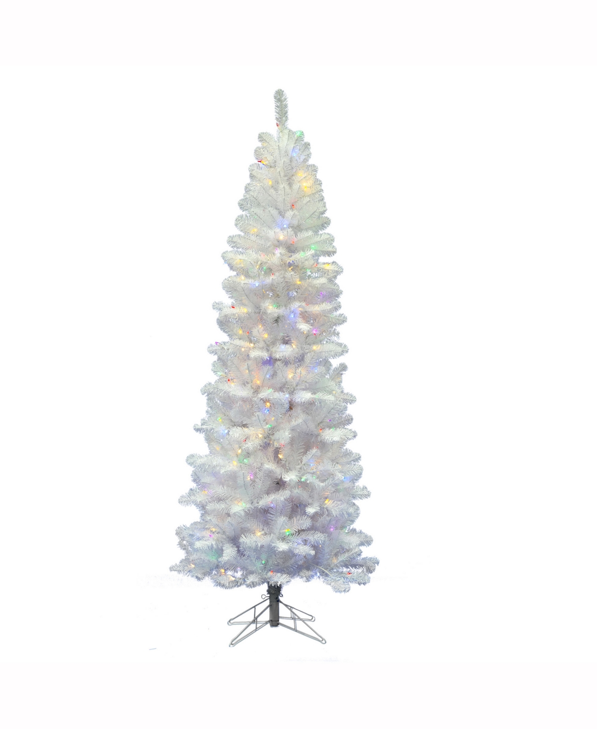6.5 ft White Salem Pencil Pine Artificial Christmas Tree With 250 Multi-Colored Led Lights