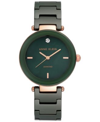 Anne Klein - Women's Diamond-Accent Green Ceramic Bracelet Watch 33mm