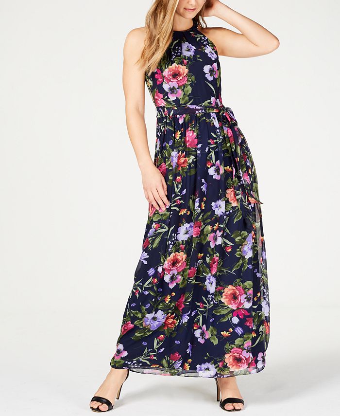 Jessica Howard Belted Floral-Print Maxi Dress - Macy's