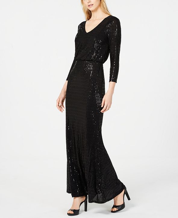 Calvin Klein Women's Sequined V Neck Elbow Sleeve Dress Black Size 12 main image 1