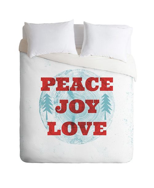 Deny Designs Heather Dutton Peace Joy Love Woodcut Twin Duvet Set