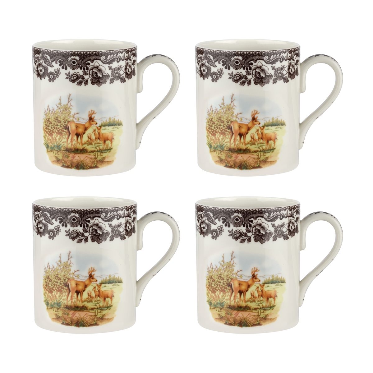 Woodland Deer Mugs, Set of 4 - Brown
