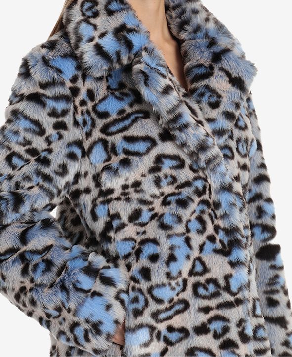 Avec Les Filles Faux-Fur Blue-Leopard-Print Coat & Reviews - Coats ...
