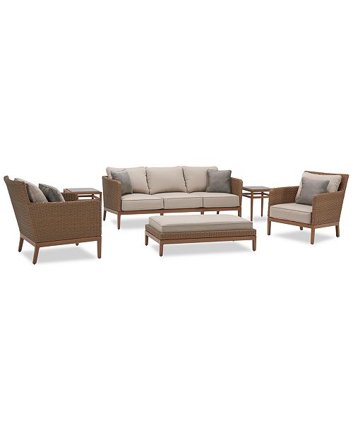 San Lazzaro Outdoor Woven 6 Pc Seating Set 1 Sofa 2 Chairs 1 Coffee Table Ottoman And 2 Accent End Tables Created For Macy S