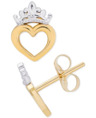 Children's Tiara Heart Stud Earrings in 14k Gold