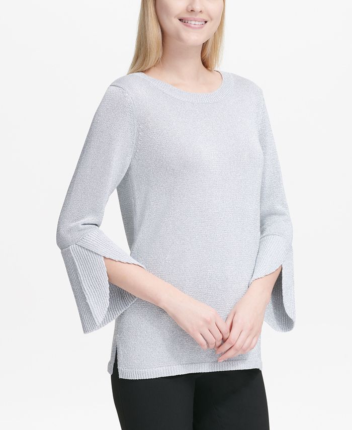 Calvin Klein Metallic Bell-Sleeve Sweater - Macy's