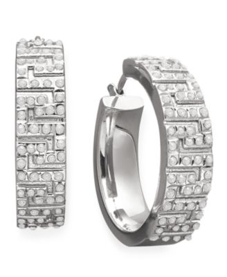 Diamond Fascination - Sterling Silver Earrings, Diamond Accent Greek Key Hoop Earrings