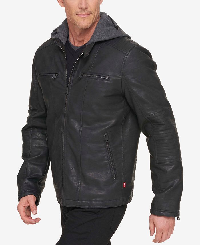 Levi's Men's Faux-Leather Hooded Jacket - Macy's