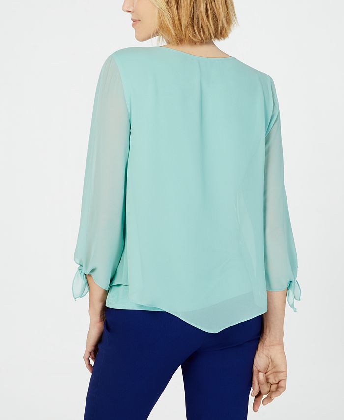 JM Collection Attached-Necklace Asymmetrical Tunic (Deep Black, XL)