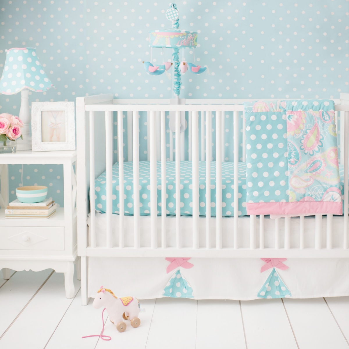 Pixie Baby in Aqua 3pc Crib Set Bedding